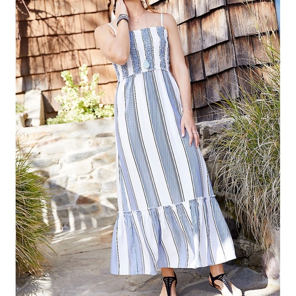 Maurices Dresses & Skirts - M // Maurices White and Blue Striped Smocked Maxi Dress